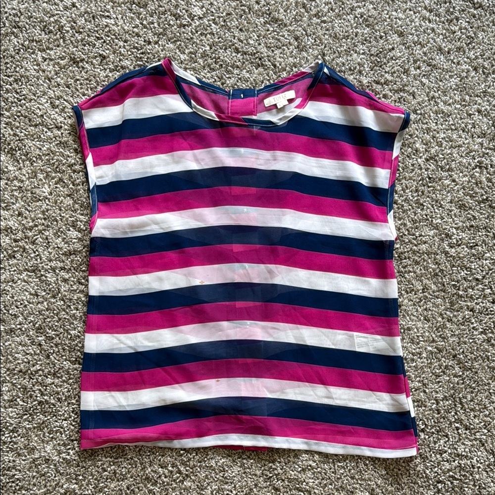 Pink and Blue Striped Blouse with Relaxed Fit